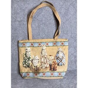 Jim Shore Heartwood Creek 5 Cat Tote Quilted‎ Zippered Inner Pockets